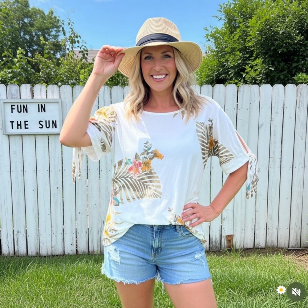 Cato Cream Floral Tunic Top